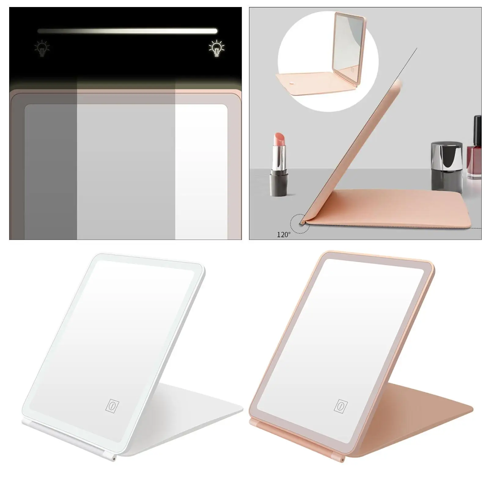 Flip LED Vanity Mirror Touch Screen Makeup Vanity Mirror Tabletop Mirror for