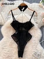 CHILLGIO Sexy Women Chain Strappy Bodysuits Fashion Chic Streetwear Catsuit Combination Lingerie Halter Mesh Combination Rompers - Image 2