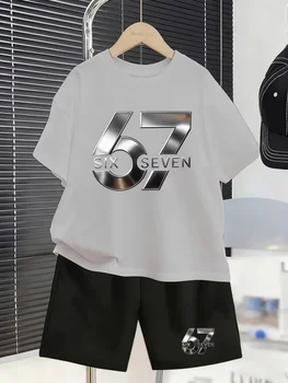 Boys Sets 67 Funny Print Kids T-Shirt Shorts Pant Set Casual Italian Brainrot Summer Top Suit for Funny Gift Children's Clothing