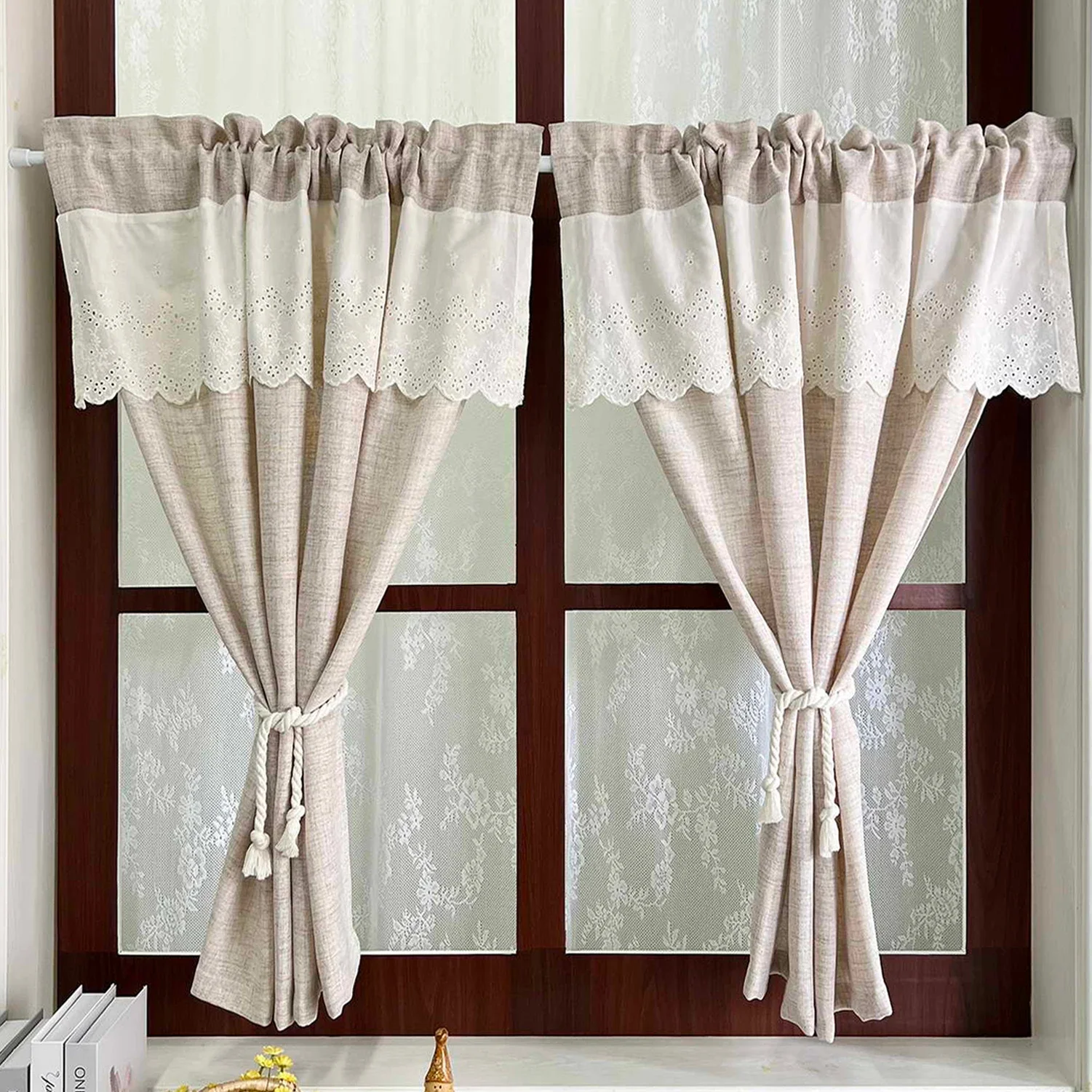 Cabinet Door Dustproof Drapes Beige Lace Interior Tulle Half Curtain Sheer  For Kitchen Window Door Livingroom Modern Home Decor - AliExpress, image size:1501x1501