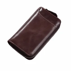 Retro PU Leather Key Organizer Pouch with Zipper Buckle (No Hook Head Brown)