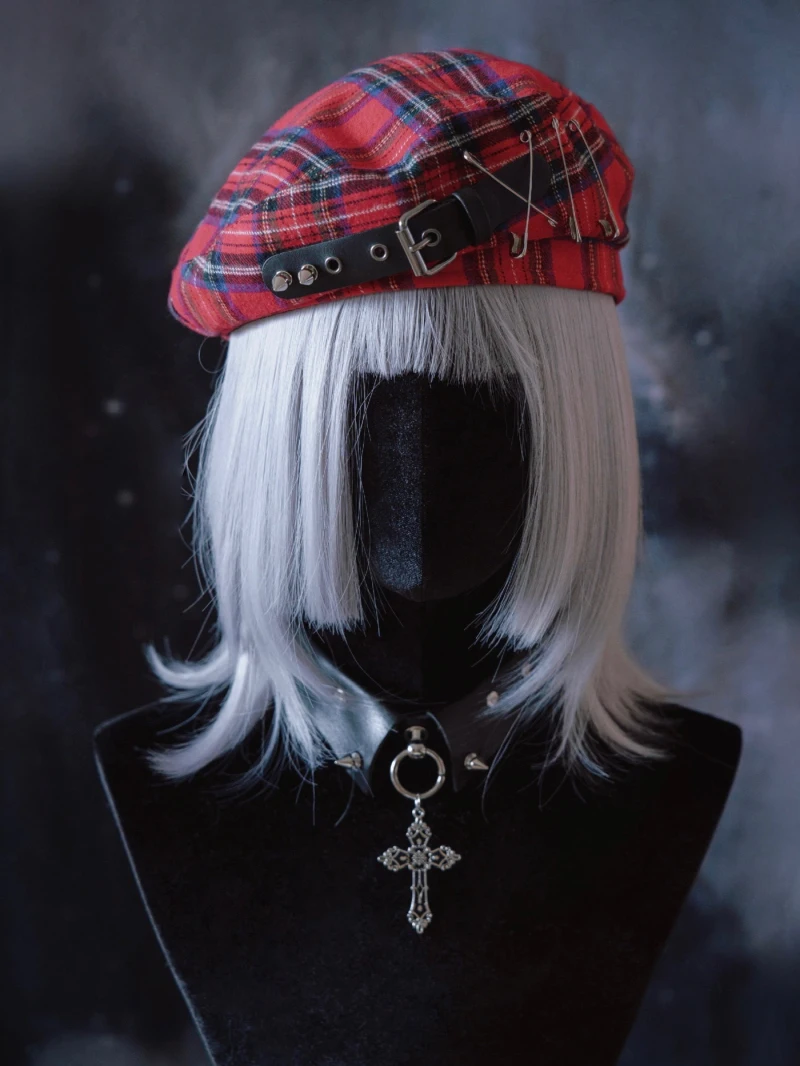 Fashion Women's Lolita Berets Cute Sailor Beret Gothic Wool Beret Hat with Lovely buckets for Fall Winter