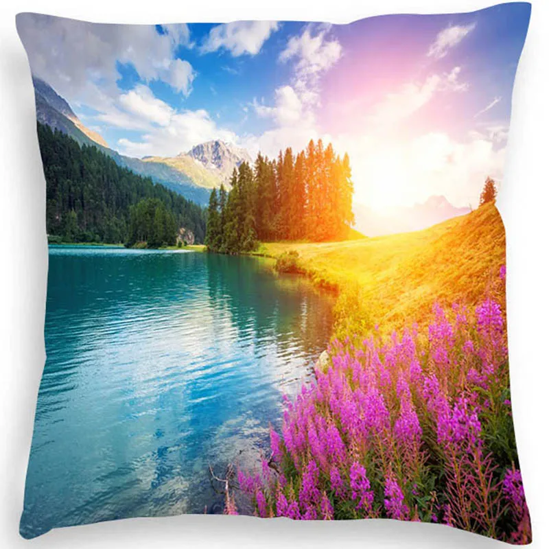 

Nature Landscape Pattern Pillow Case Birthday Gift Custom Sofa Cushion Cover Holiday Leisure Outdoor Seat Cushion Cover