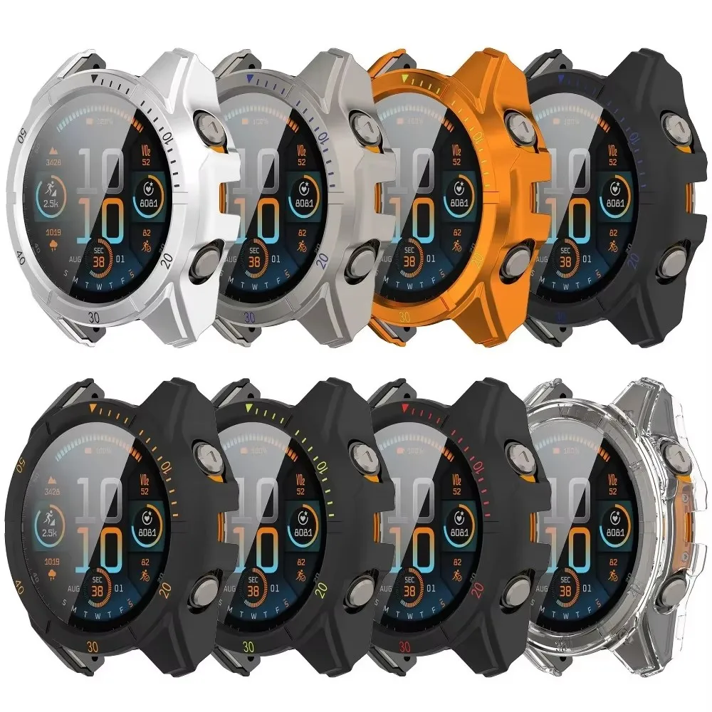 Garmin Fenix 8 Screen Protector and Bumper Protective Cover with Anti-Scratch Film - PC Case with Glass
