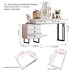 Vanity desk with mirror and lights, 3 Color Touch Screen Dimming Mirror, Adjustable Cabinet and 5 Sliding Drawers, Power Strip 5