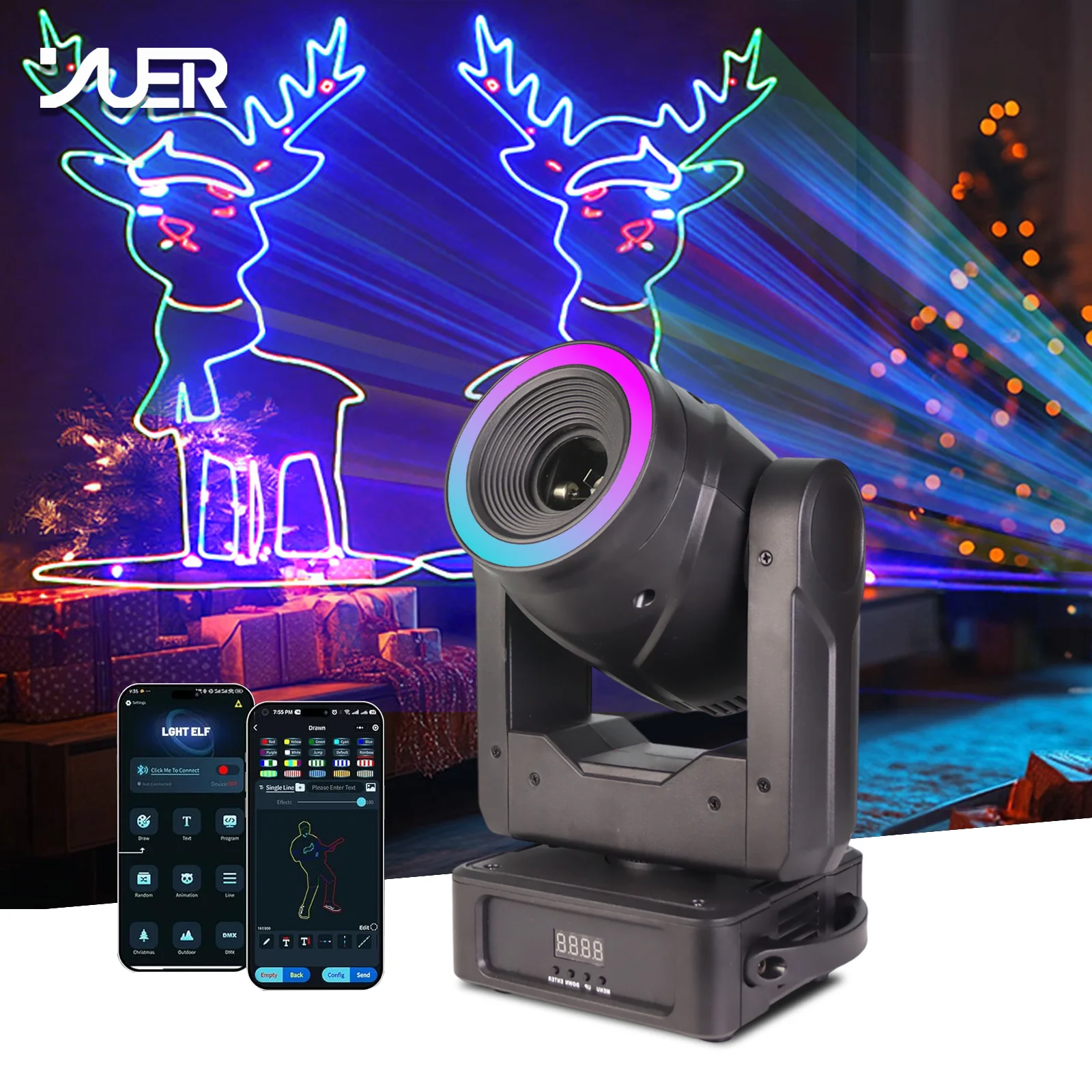 Luz con cabezal móvil láser de animación RGB, 6W, Bluetooth, Control por aplicación, escáner de haz, proyector DMX ILDA para DJ, discoteca, Bar, fiesta, boda