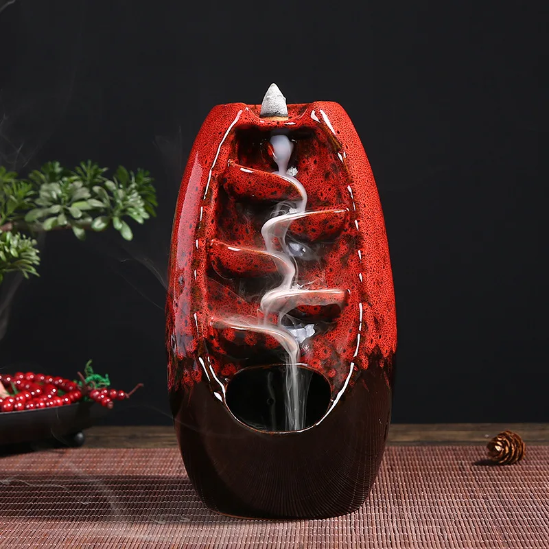 1Pc Ceramic Backflow Waterfall Smoke Incense Burner Home Decor Home Office Yoga Meditation DIY Gift Decoration