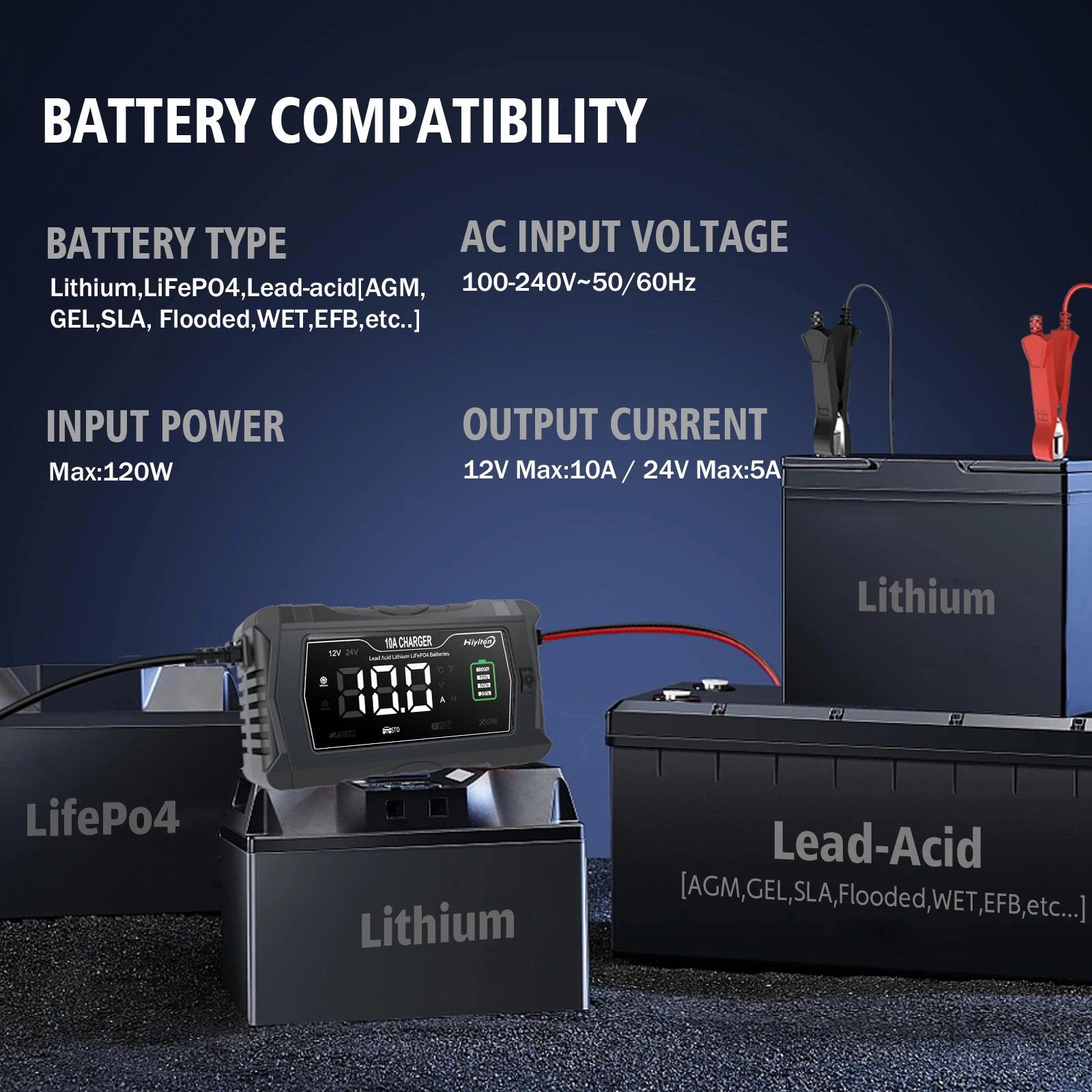 Batteria Auto 52 Ah Caricabatteria Intelligente Auto/moto 12V/24V 10A/5A - Compatibile Con Litio, Calcio, AGM, GEL, Piombo Caricabatteria Per Moto - Foto 10