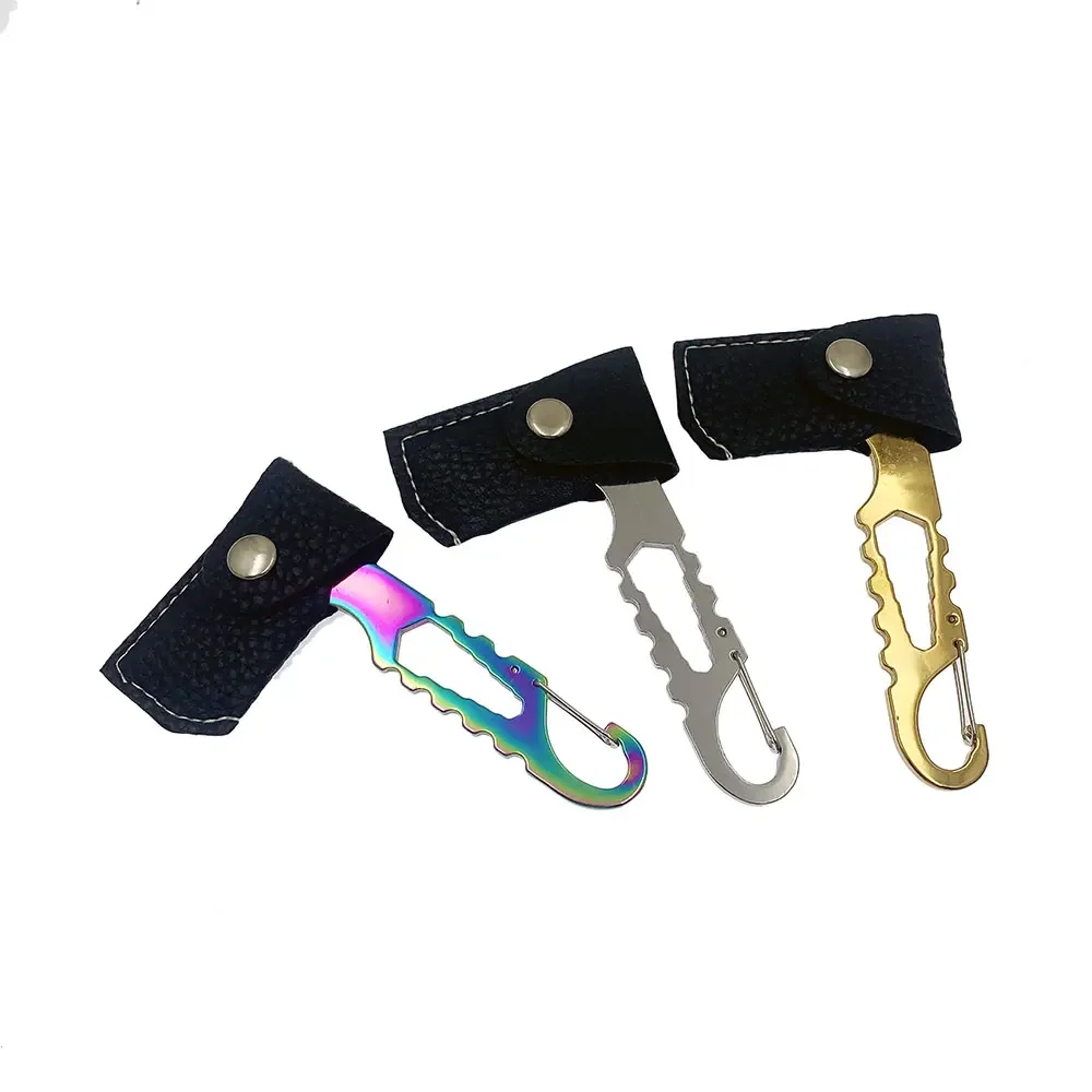 Outdoor Camping Portable Mini Axe Stainless Steel Sharp Blade Mini keychian Knife Portable EDC Multitool with Leather Case 3