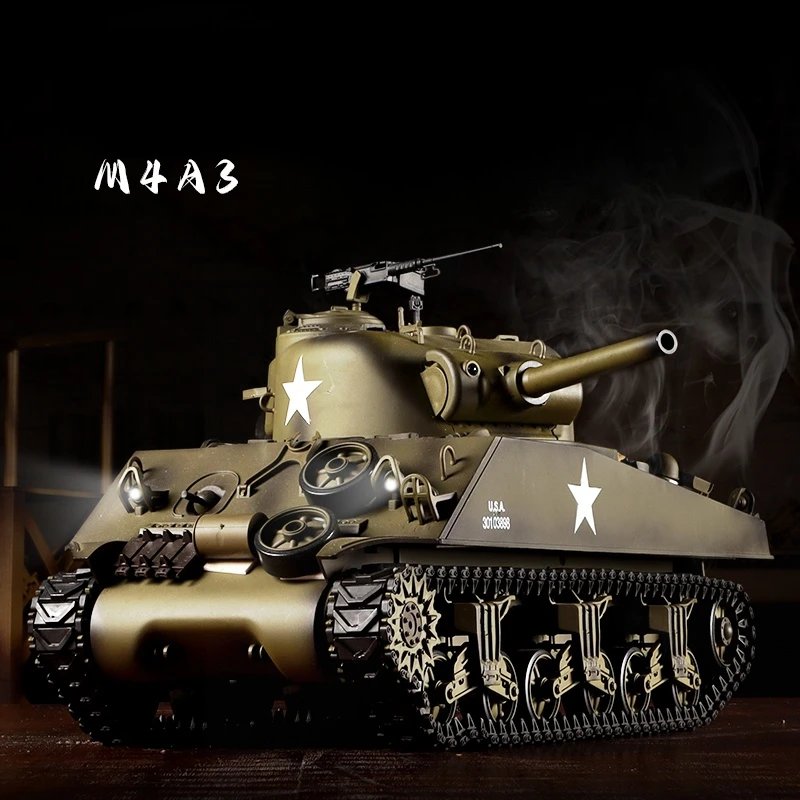 Henglong 3898-1 M4A3 Main Battle Tank 1/16 RC Model US Sherman Battle Metal Tracks Military Remote Control Toys Car 2