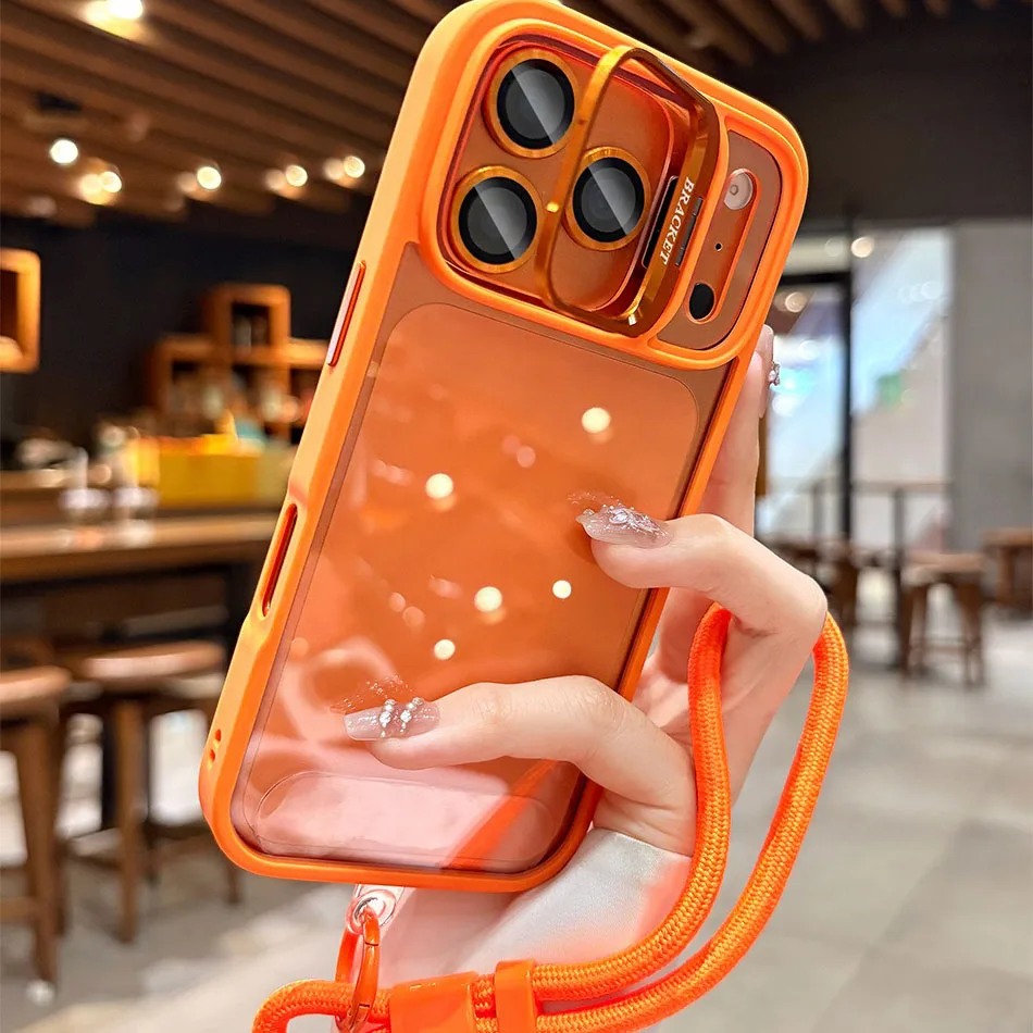 Luxury Transparent Shockproof Case with Lanyard and Hand Wrist Strap