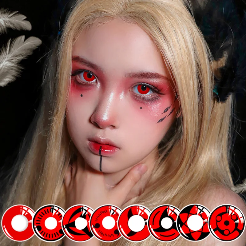 

Bio-essence 2Pcs/Pair Cosplay Anime Eyes Lenses For Eyes Three Magatama Eye Contact Lens Sharingan Colored Contact Lenses