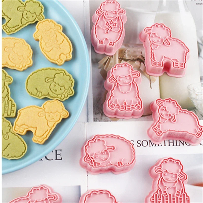8pcs Cartoon Lamb Cookie Cutter Set Little Sheep Fondant Embosser Stamp Dessert Pastry Biscuit Mold Cake Decorating Tools