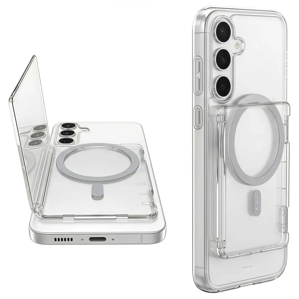 Ultra-Thin Transparent Magnetic Card Sleeve Wallet with Stand and Shockproof Case