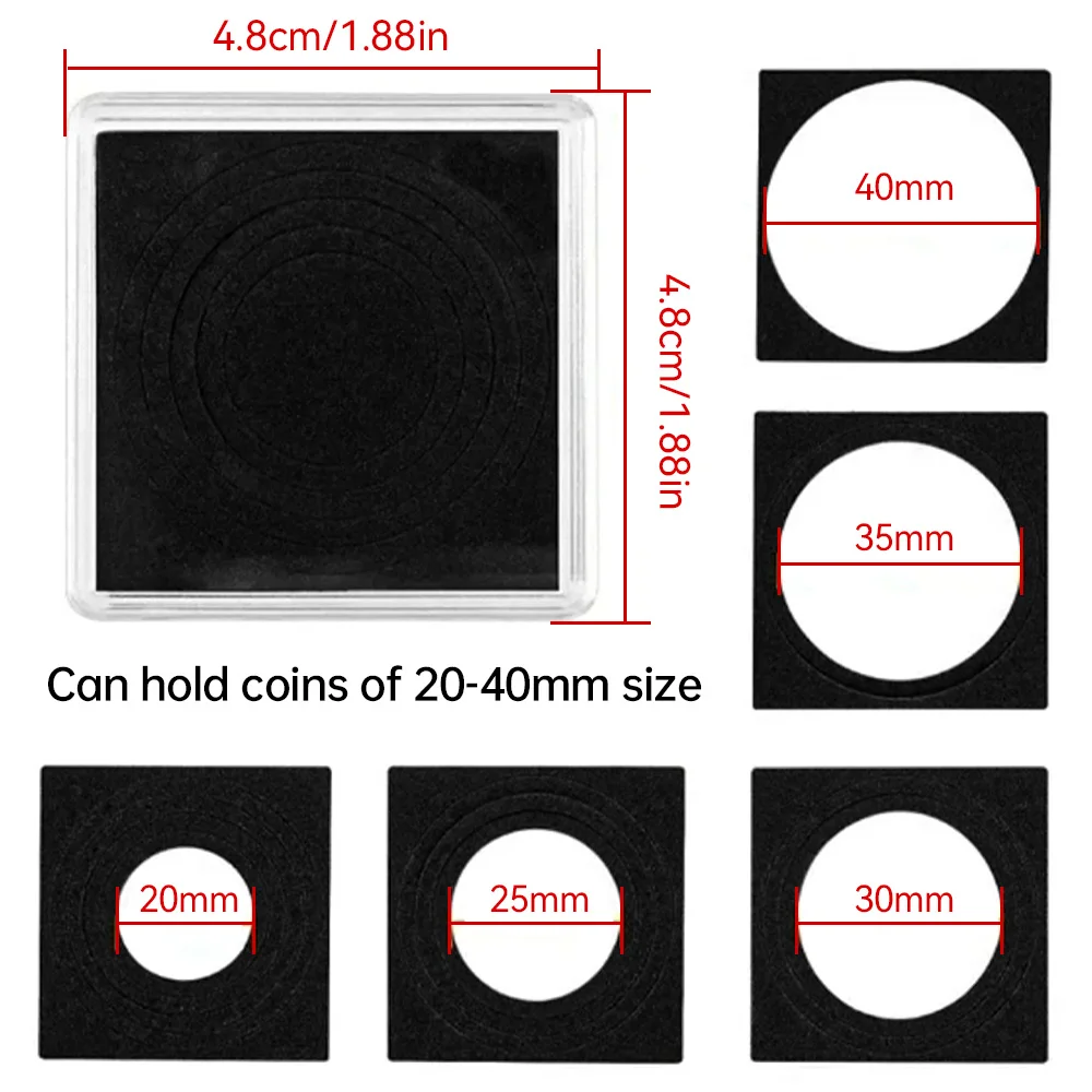 20PCS Acrylic Square Coin Holder Capsules Container Coin Transparent Gaine Small Round Coin Protection Box Display 20mm-40mm 2