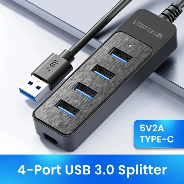 Многопортовый концентратор USB Type-C, 4-портовый USB-разделитель, высокоскоростной разветвитель USB 3.0, адаптер питания для компьютерных аксессуаров, 2025 г.