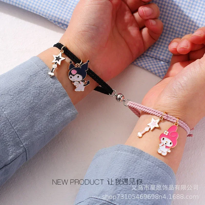 

1 Pair Sanrio Accessories Bracelet Kuromi Melody Magnetic Small Rubber Band Couple Girlfriend Cartoon Aluminum Alloy Girl Gifts