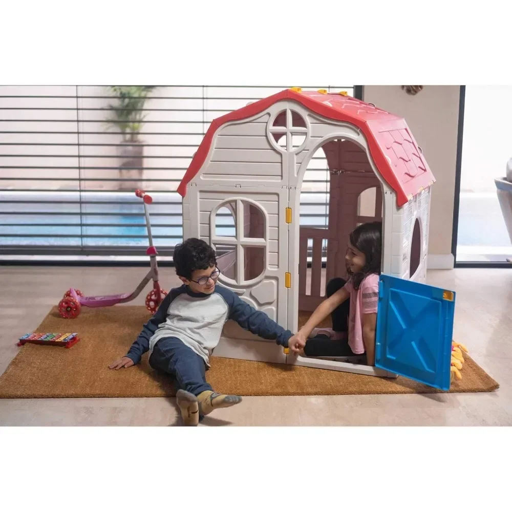 Children's Playhouse,Compact Foldable Plastic Toddler Roomy Outdoor Playhouse for Children Ages 2 Years Old and Up Playhouses 5