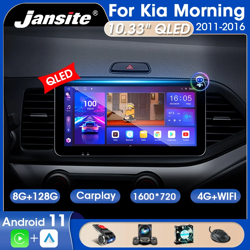 

Jansite 10.33" 2 Din Android 11 Car Radio For KIA Picanto Morning 2011-2016 QLED Screen Multimidia Video Player Carplay Audio FM