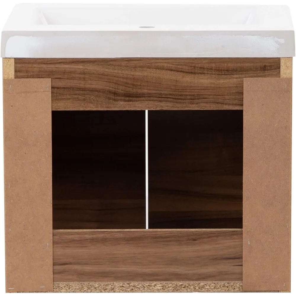 24 Inch Modern Floating Bathroom Vanity with White Single Sink Top, 2-Door Cabinet, Caramel Mist  24.5" W x 18.75" D x 22.25" H 4