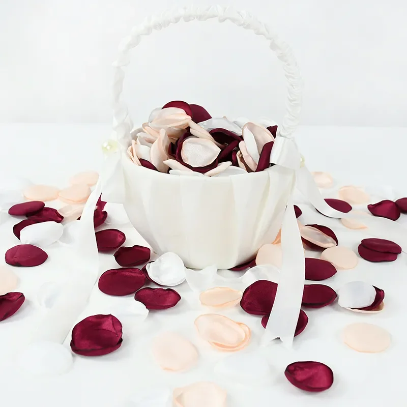 Artificial rose petals 100Pcs Mixed Burgundy Silk Satin Rose Petals for wedding party Vanlentines Day home table decorations marriage accessories