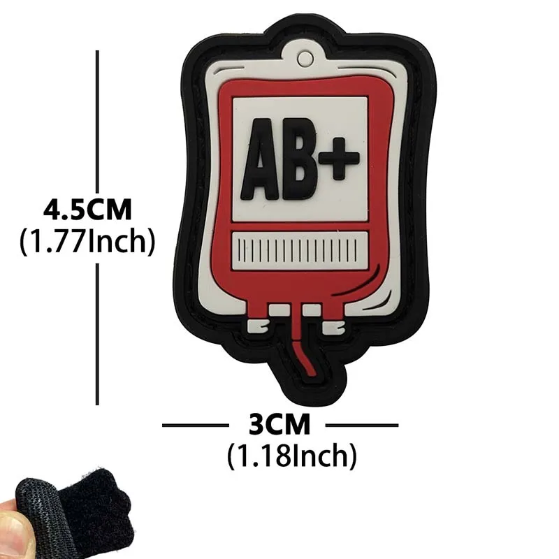 PVC 고무 엠블럼 혈액 가방 혈액형 패치 A + B + AB + O + POS 유니폼 헬멧 배낭 용 후크 루프가있는 전술 배지 패치