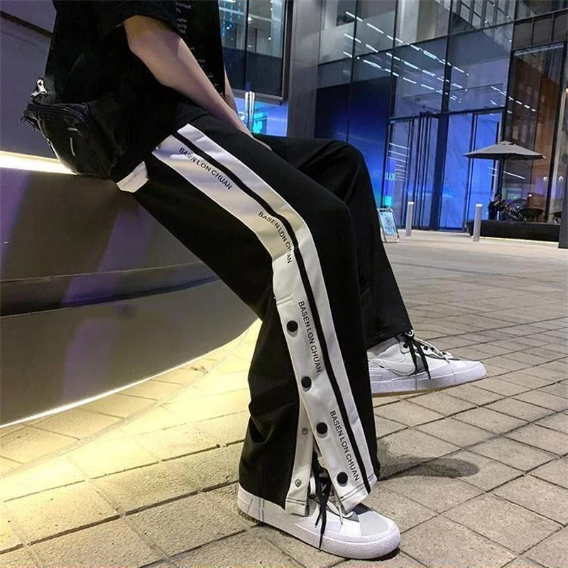 Side Button Jogger Wide Leg Pants Men Trousers Y2k Korea Style Hip-Hop Streetwear Harajuku Loose Women Baggy Sweatpants wide leg pants wide leg sweatpants