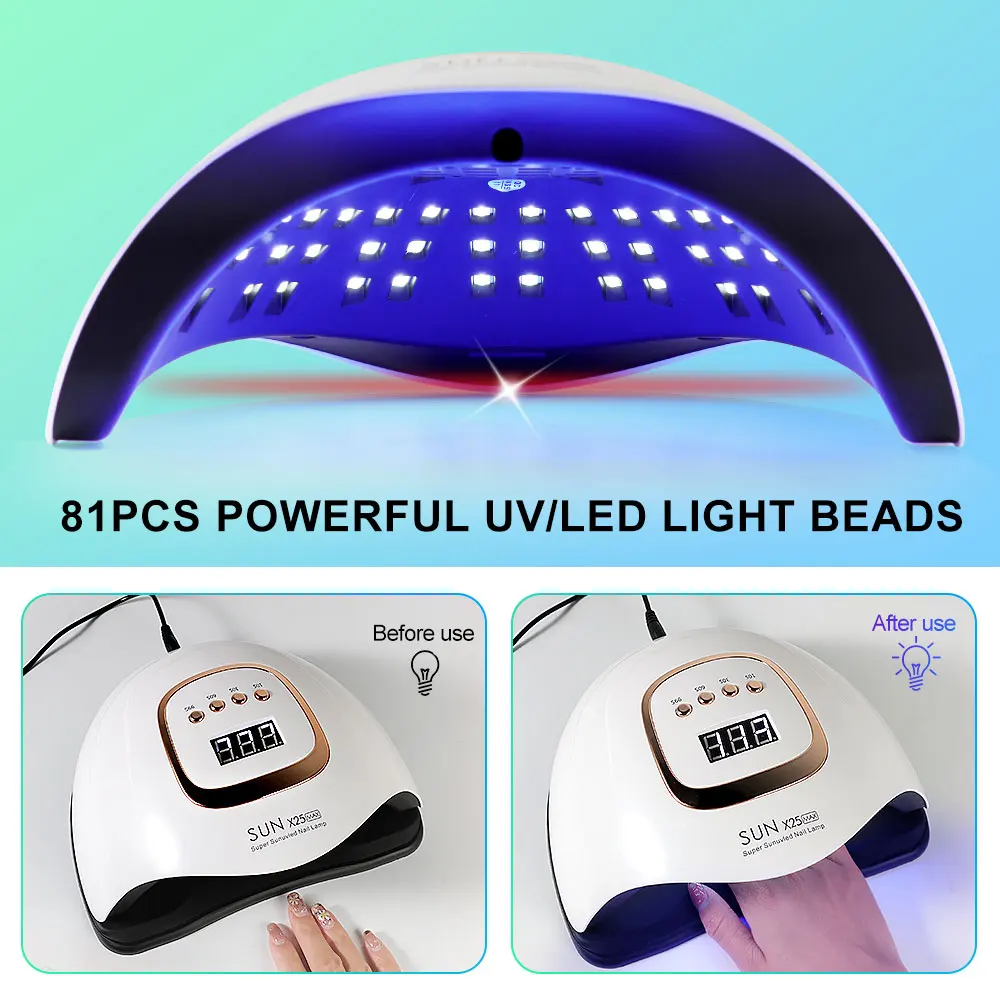 SUN X25MAX 81LED UV 램프, 손톱 건조용, 빠른 경화, 모든 젤 네일 광택제, 전문 강력한 자외선 건조기, 매니큐어 살롱