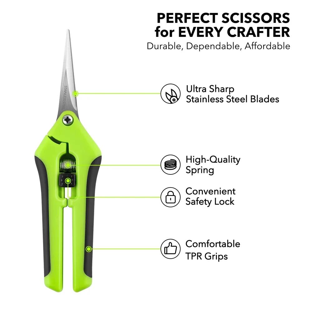 Ergonomic Spring-Action Scissors Spring-Loaded Craft Shears with Stainless Steel Blades Gardening Scissors Hand Pruner Pruning S