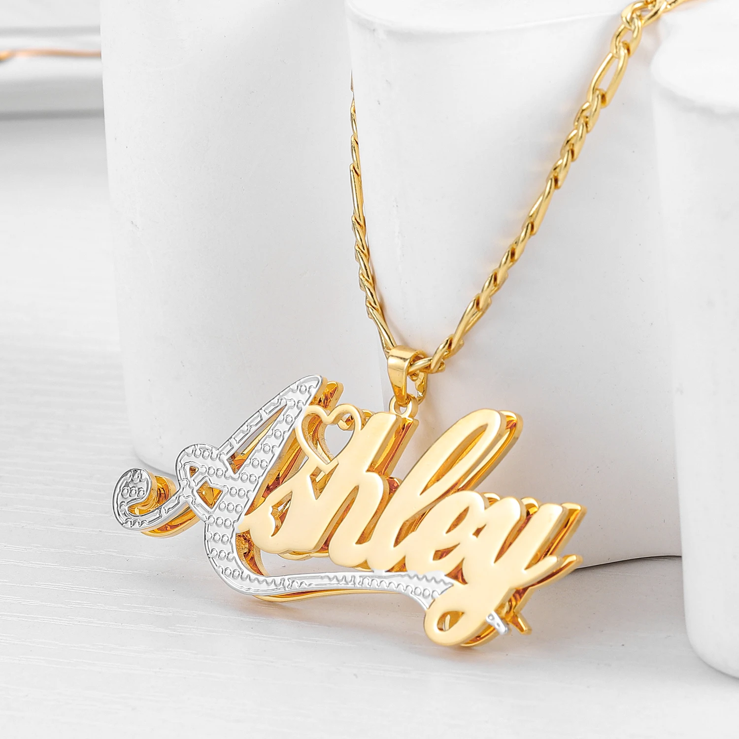 Qitian Custom Double Layer 18K Gold Plated Name Necklace For
