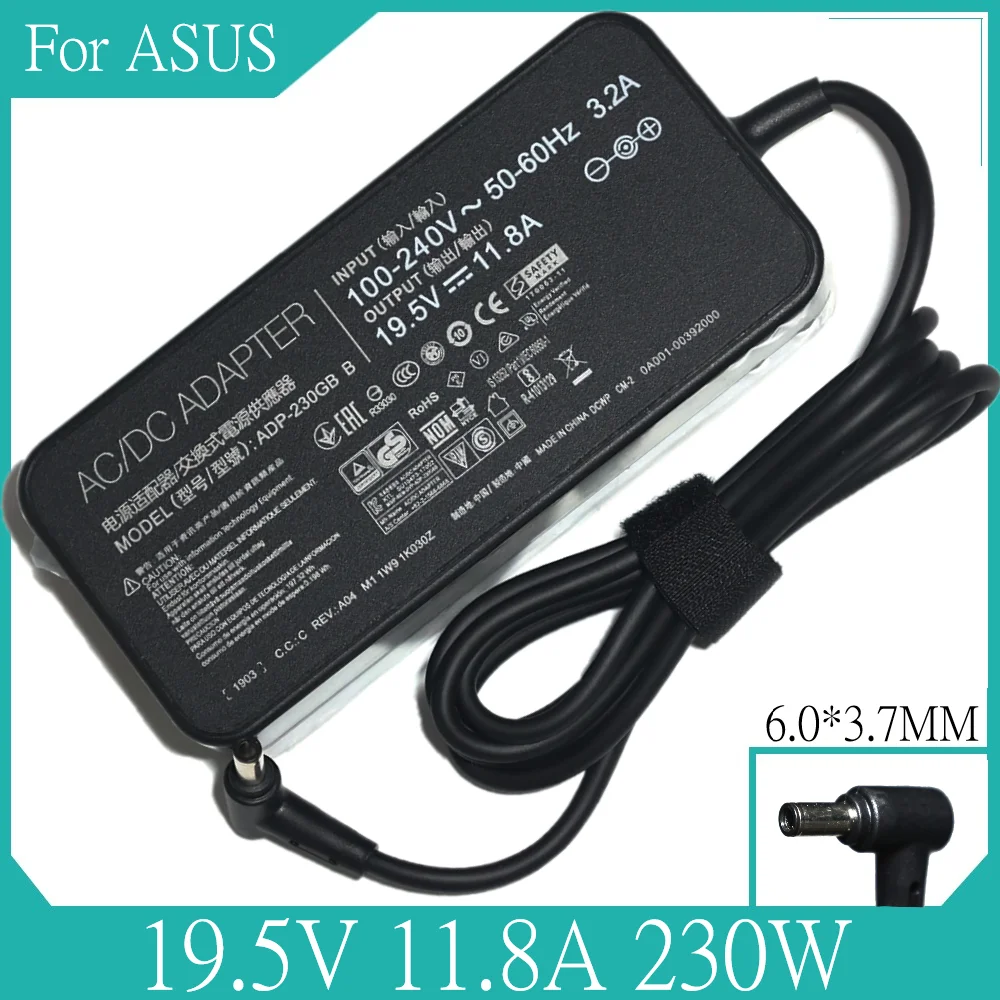 Adaptador ac Carregador Laptop para Asus Rog 19.5v 11.8a 230w 6.0×3.7 mm Gm501gs Gx501v Gx501vi Gx501 Gx501vi-xs75