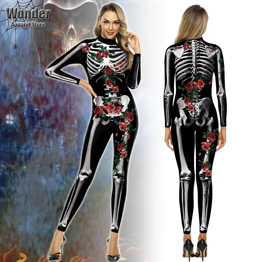 

Women Men Human Body Skull Skeleton 3D Printing Jumpsuit Adult Halloween Cosplay Costumes Party Role Playing Dress Up Outfit