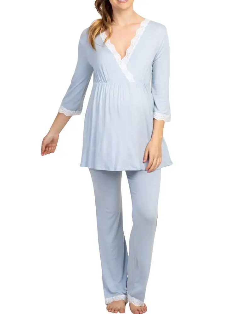 FashionWomensCottonMaternityPregnancySoftNursingPajamaSets