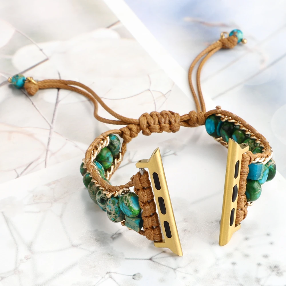 Bohemian Natural Stone Strap For Apple Watch Ultra 8 7 6 5 4 3 SE Braided Bracelet Band For iWatch 49mm 45mm 44mm 41mm 40mm Belt