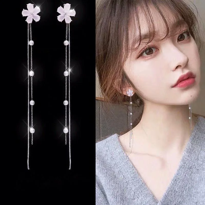 Korea new flower long tassel temperament elegant trend fashion personality earrings new fashion personality geometric crown zircon open ring female temperament all match ring trend party jewelry
