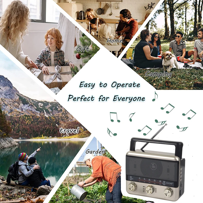 Portable Full Band Radio FM/AM/SW Radio Receiver Bluetooth Speaker Solar MP3 Music Player with LED Light Support USB/TF Card/AUX