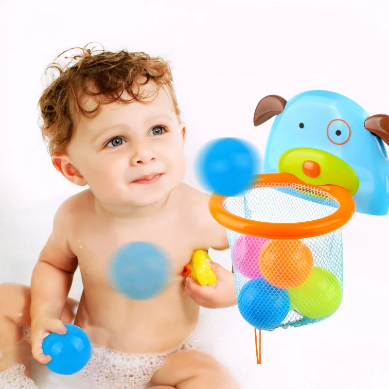 5pcs/set Kids Bath Toys Rubber Duck Fishing Net Swimming Rings