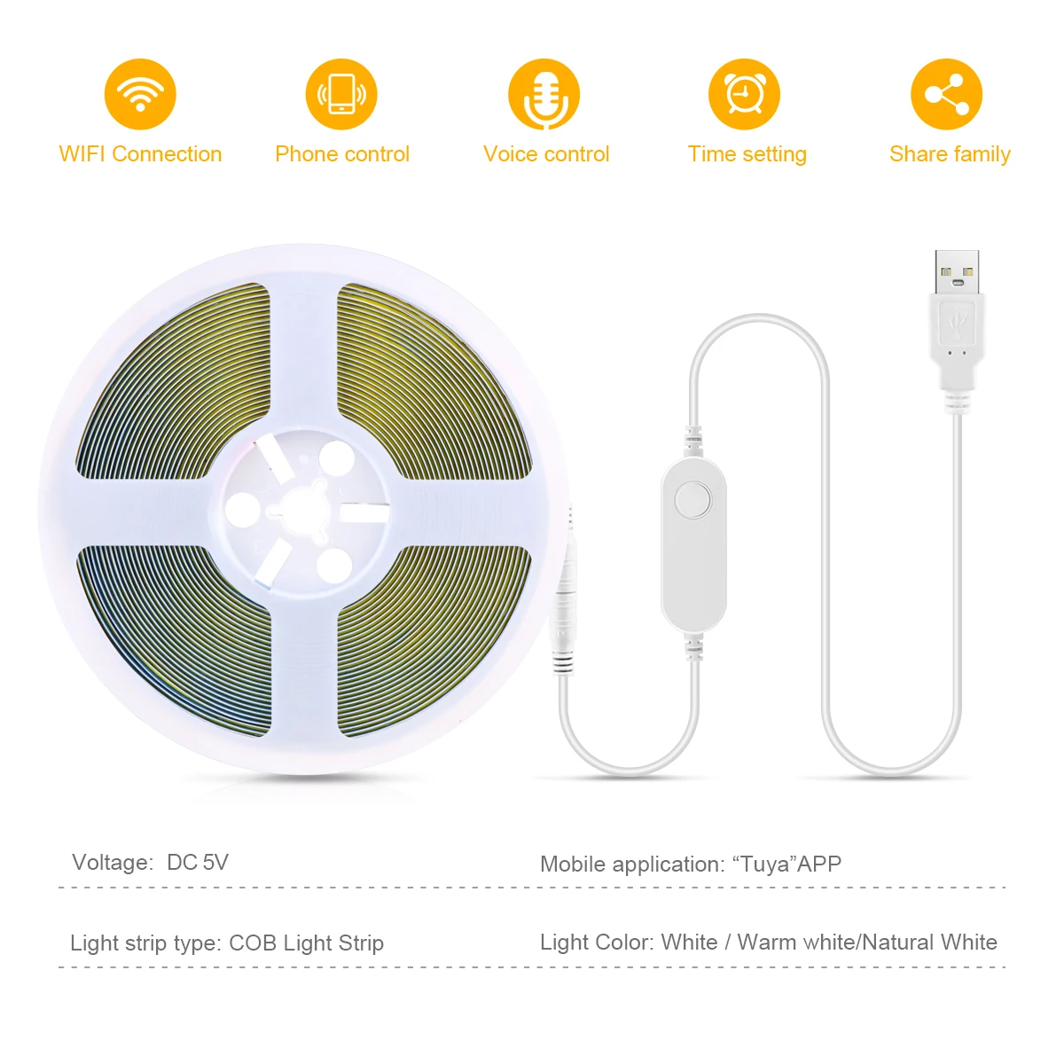 รูปสินค้า COB LED Strip ปรับแสงได้ ควบคุมผ่านแอปพลิเคชัน