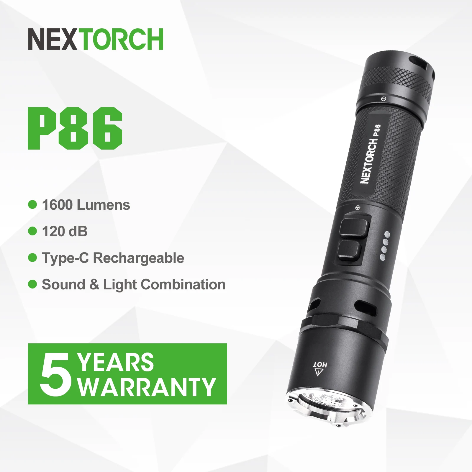Nextorch P86 Torcia Tattica Ad Alte Prestazioni Da 1600 Lumen Con Fischio Elettronico Da 120 Db Usb-C A Ricarica Diretta Impermeabile