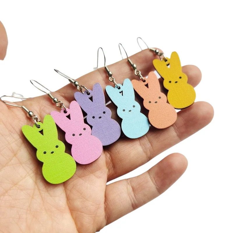 

Exquisite Colorful Cute Rabbit Earrings For Girls Children's Jewelry Easter Smart Rabbit Wood Women's Holiday Earrings