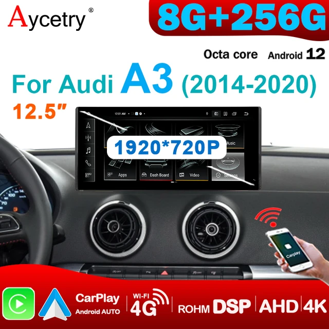 Carplay 12,3 pouces Radio HD écran tactile pour 2013-2018 2019 2020 Audi A3  Système de navigation GPS avec WIFI Bluetooth USB Mirror Link Rearview AUX