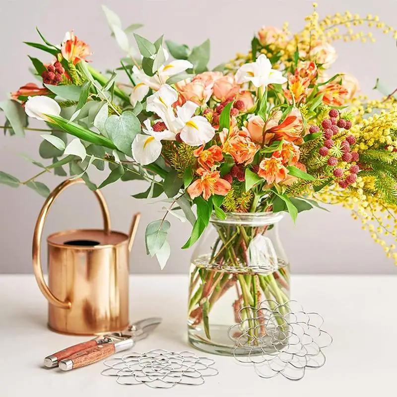 Bouquet Holder For Vase 3pcs Stainless Steel Flower Grid Fixer Floral Insert Ring Flower Art Decoration Flower Arranger Twist 2