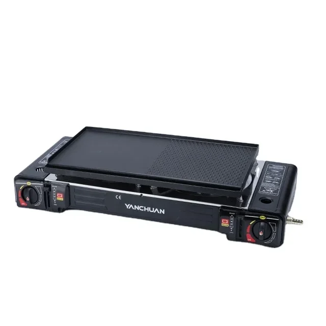 Top Ranking Multifunctional Camping Gas Stove Set Portable Double Burner Gas Cooker With Grill