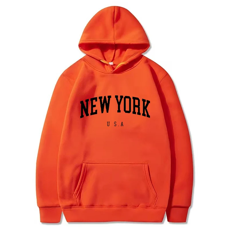 New York U.S.A City Hoodies Men Fashion Letter Printed Graphic Sweatshirts Women Loose Casual Harajuku Hooded Pullover Sportwear