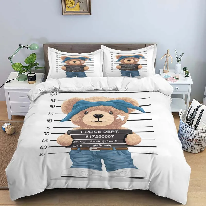 

Bear Print Digital Print Polyester Bedding Sets,Girl's Cover,Boys Bed Linen Set For Teens, Queen cover&2pcs Pillowcase