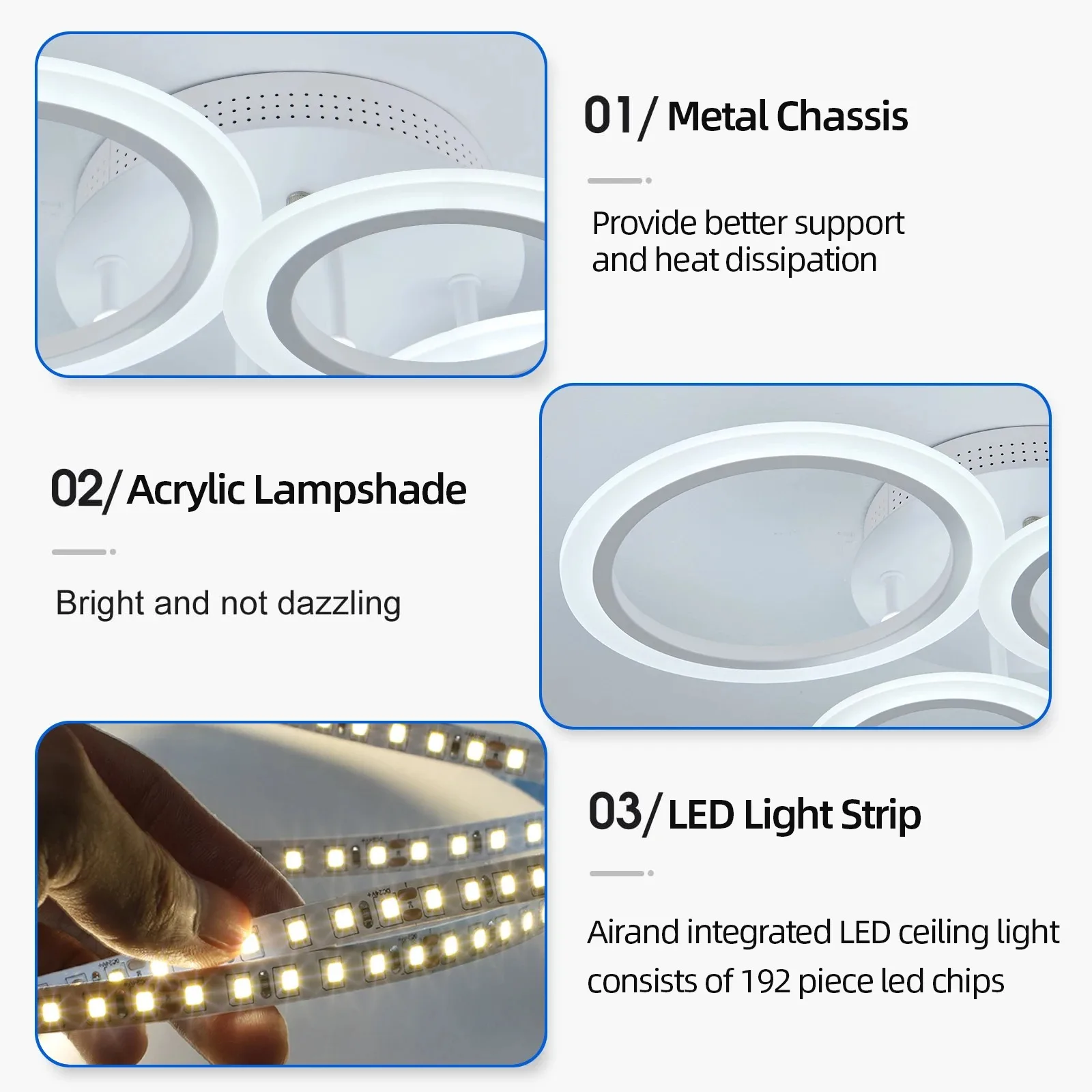 Modern ceiling lamps kitchen living room three-color dimming remote control round rings Ceiling chandelier modest home