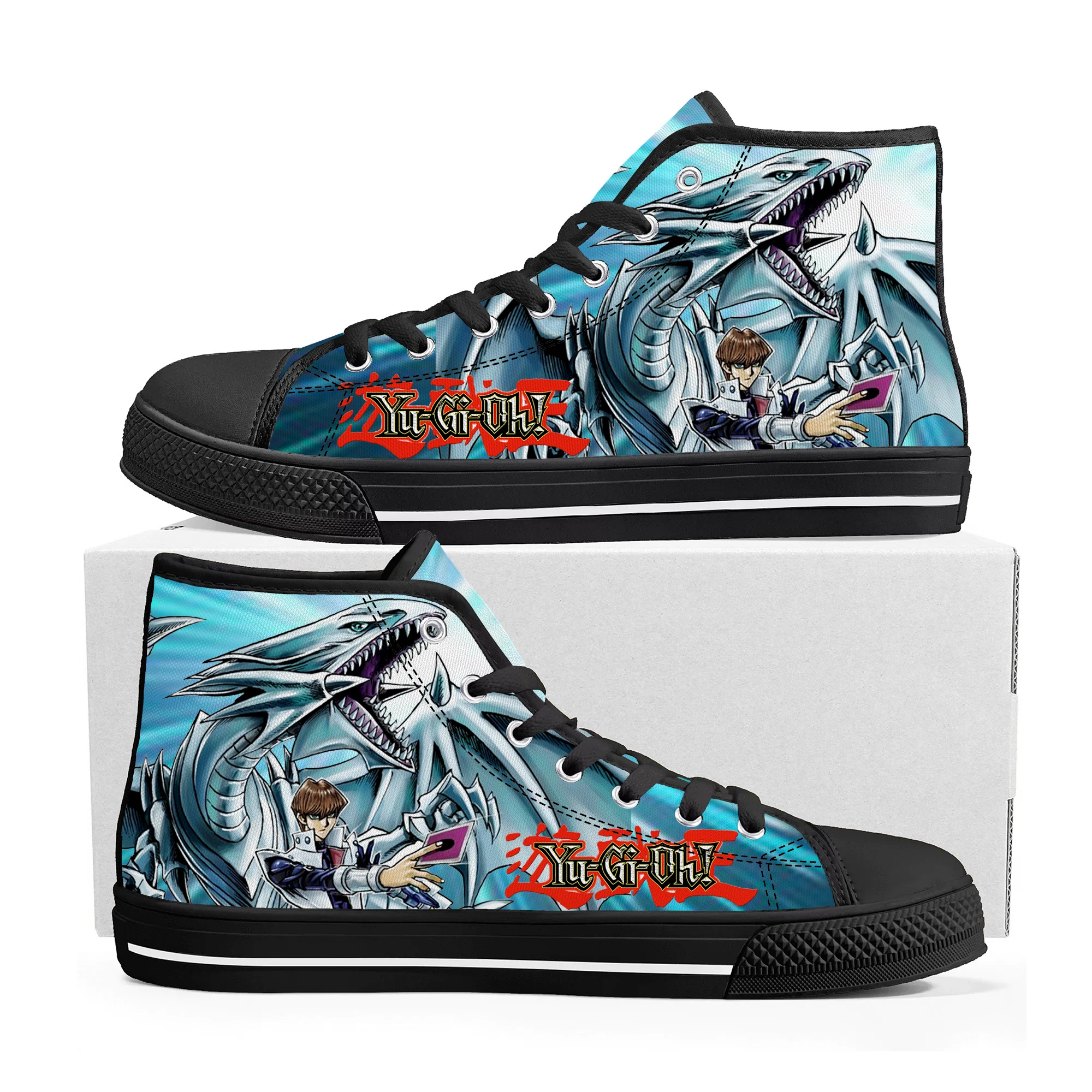 Anime Yu-Gi-Oh Seto Kaiba Blue Eyes White Dragon High Top Sneakers Mens Womens Canvas Sneaker Casual Couple Shoes Custom Shoe yu gi oh sr blue eyes white dragon and seto kaiba japanese diy toys hobbies hobby collectibles game collection anime cards