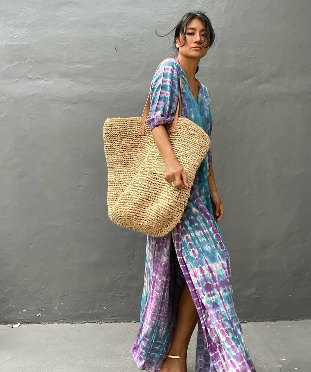 Fashion Casual Striped Print Long Dresses Women Bohemian V-neck Bat Sleeve Loose Slit Beach Dress Summer New Beachwear Vestidos 41 Fashion Casual Striped Print Long Dresses Women Bohemian V-neck Bat Sleeve Loose Slit Beach Dress Summer New Beachwear Vestidos
