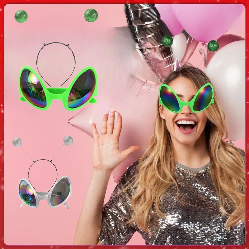 Divertenti Occhiali Alieni Martian Space Kids Adult Green Fly Man Cosplay Accessori Per Feste Occhiali + Ball Hair Hoop Forniture Di Halloween