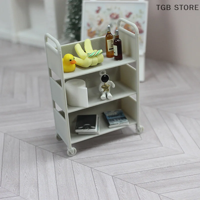 Miniature Trolley Dining Cart with Wheels - Dollhouse Furniture Display Shelf Decor Toy